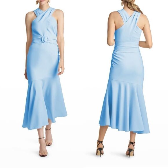 Sachin & Babi Naomi Belted Halter Dress in Chambray Blue Size 4 NEW Retail $495 - Picture 1 of 12